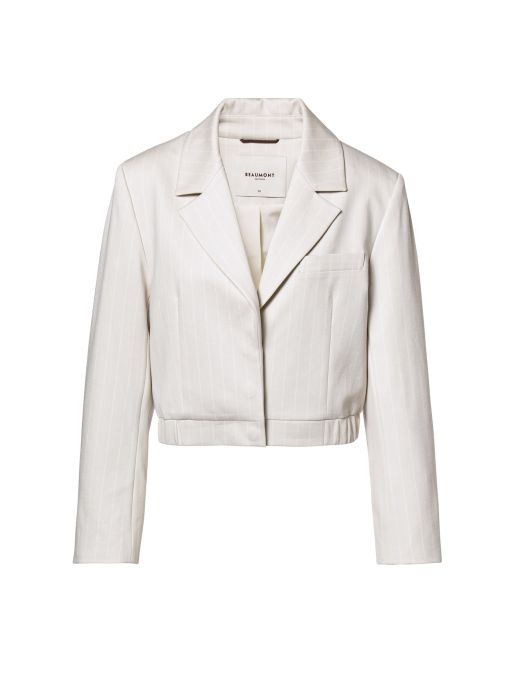Ecru cropped blazer van Beaumont Dagmar BC55115261 1170 met fijne krijtstreep lange mouwen revers en borstzak