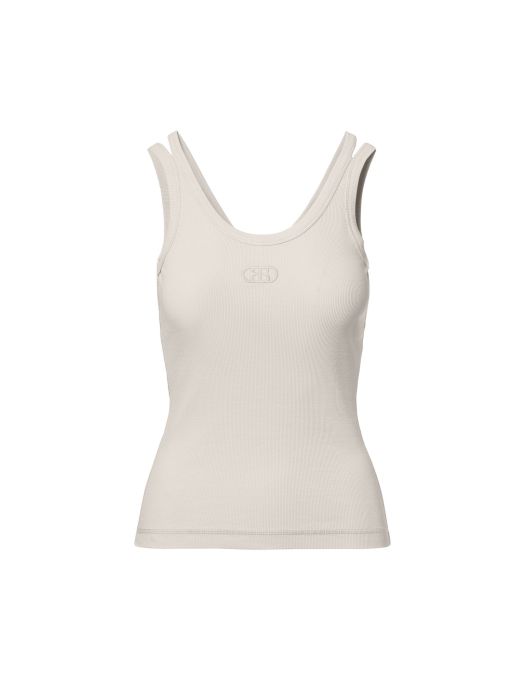 Ecrukleurige ribtop met dubbele bandjes subtiel borstlogo Beaumont DAX BC59620261 1150 slanke pasvorm