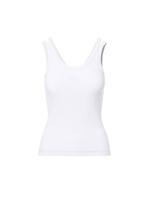 Witte Beaumont DAX tanktop model BC59620261 1000 met ribstructuur diepe ronde hals dubbele bandjes en subtiel borstlogo