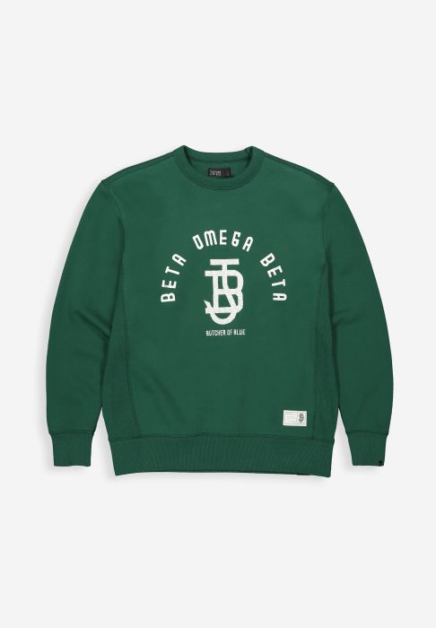 Groene Butcher of Blue sweater met Army Logo en grote witte print model M2613020 709 met ribboorden en label op de zoom