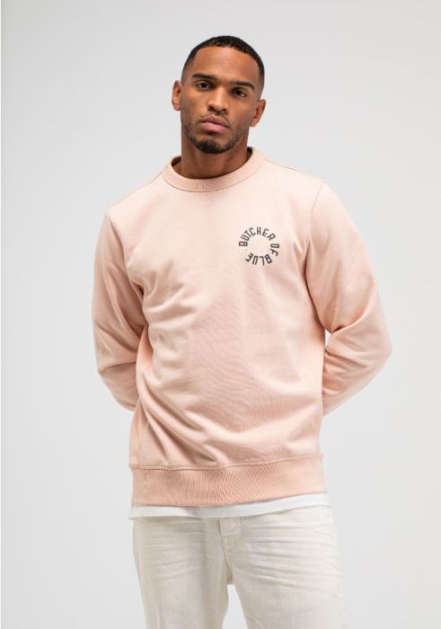 Roze Butcher of Blue Army Circle sweater M2613054 516 met ronde hals ribboorden en klein borstlogo
