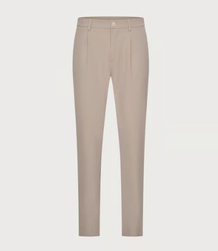 Beige pantalon van Blue Industry Steven M100 Sand met smal toelopende pijpen voorplooi riemlussen en knoopsluiting