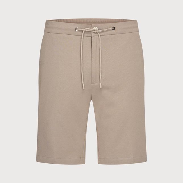 Beige short van Blue Industry MIKE S26-M20 Sand met rechte pijpen zachte sweatlook en tunnelkoord met metalen oogjes