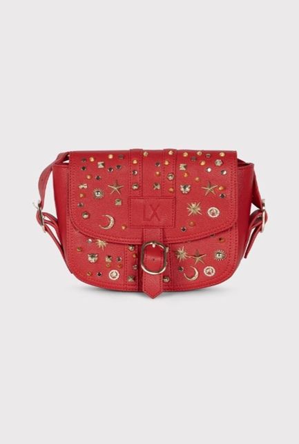 Rode ALIX The Label Fancy Studs Bag 2603044523 504 schoudertas met flap gouden studs sterren en manen en een ringgesp voorop
