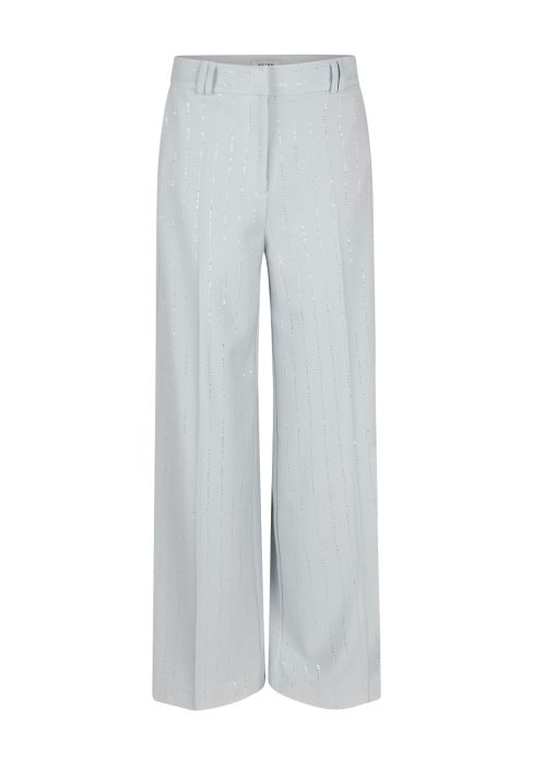 Blauwe Aaiko Nore Sequins broek met wijde pijpen verticale pailletten en riemlussen model VIS 532 134103