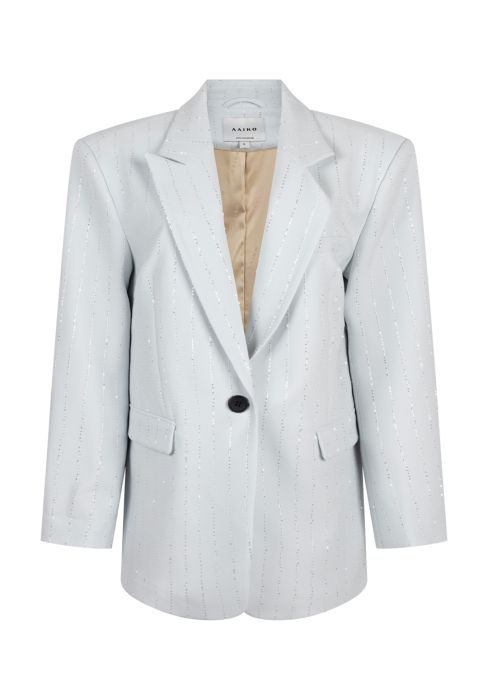 Blauwe Aaiko Kendal Sequins VIS 532 134103 blazer met glanzende verticale paillettenstrepen één knoop en klepzakken