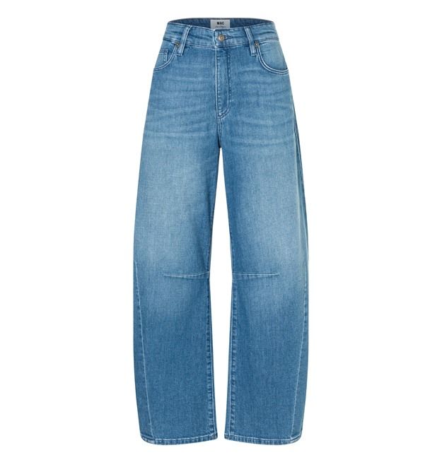 Blauwe MAC Dakota Barrel jeans model 3123 90 0333L D420 met wijde pijpen lichte wassing en knienaden