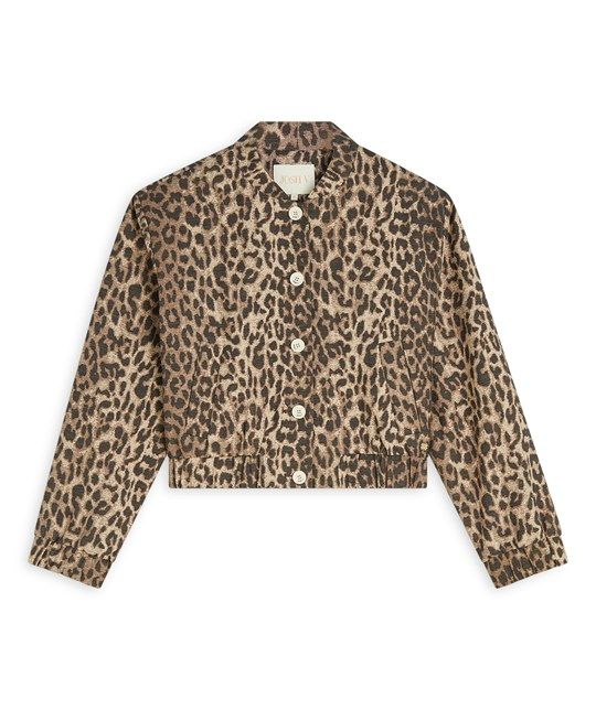 Bruine Josh V Nadine jack model JV-2603-0304 604 met panterprint knoopsluiting lange mouwen en cropped pasvorm