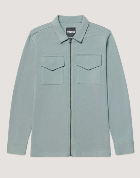 Groene Kultivate ST Luxury Zip overshirt met ritssluiting twee borstzakken en kraag code 2501030211 126