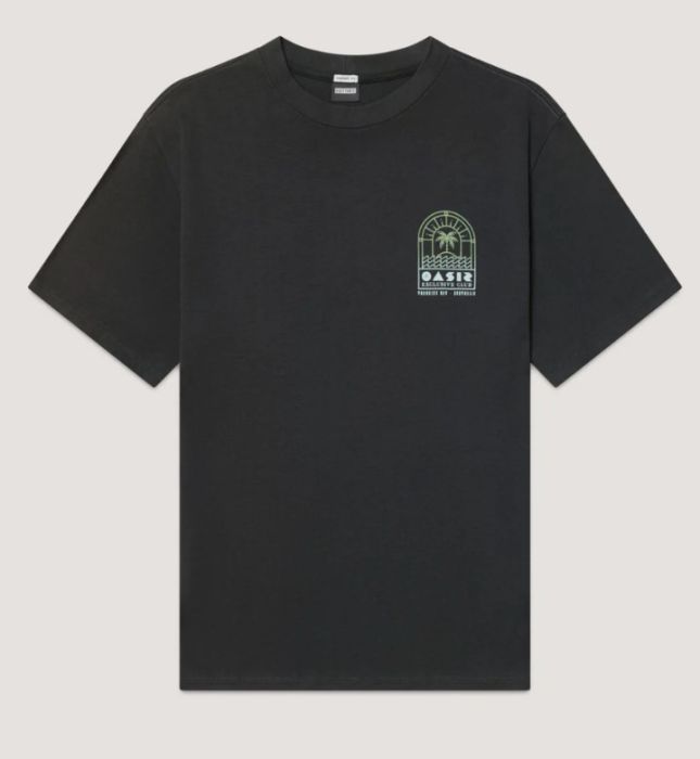 Grijze Kultivate TS Oasis T-shirt model 2601020202 188 met ronde hals kleine groene borstprint met palm en korte mouwen