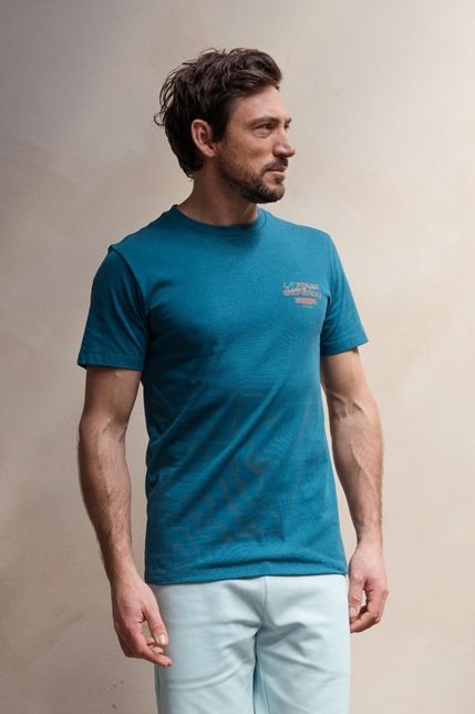 blauw Kultivate T-shirt TS Defendu 2601020207 746 met ronde hals en klein borstlogo in zachte jersey