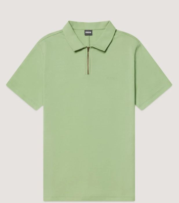 Groene Kultivate PL Luxury Zip polo met korte rits model 2601010400 770 effen stof subtiel borstlogo en klassieke kraag