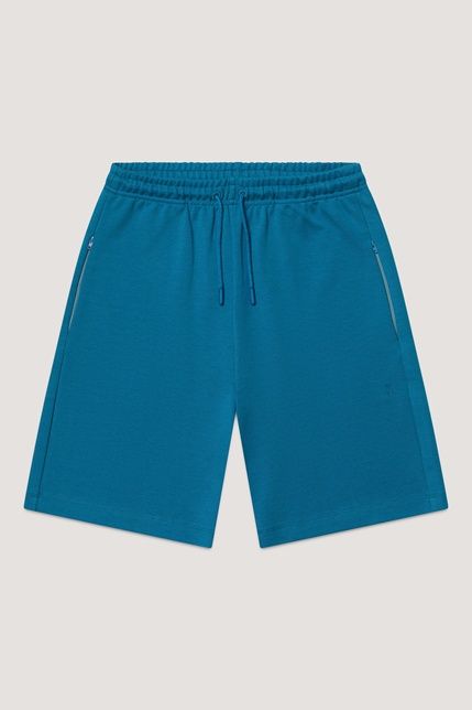 Blauwe Kultivate SH Luxury short model 2501024401 746 met elastische taille trekkoord en verticale ritszakken recht model