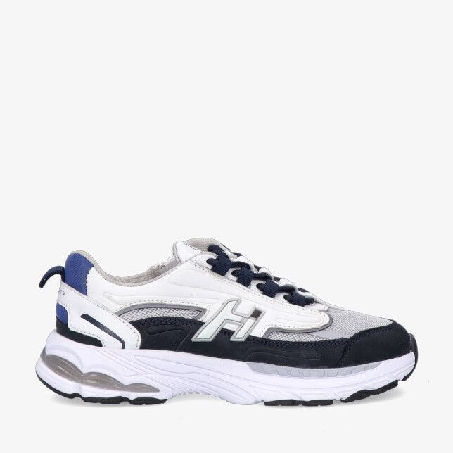 Blauwe HIP Shoestyle H1660 46CO-AC sneaker met nubuck overlays meshpanelen en dikke zool met transparant hieldetail H logo