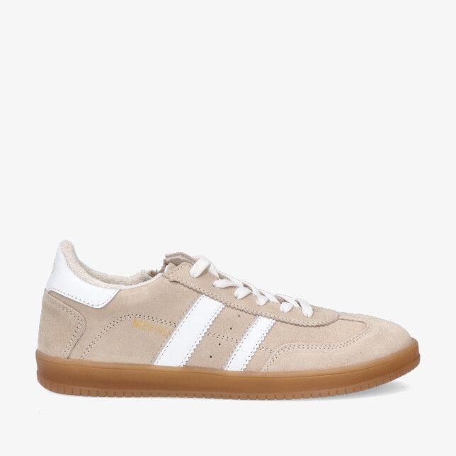 Lage beige suède sneaker HIP Shoestyle H1500 22CO A1 met witte strepen veters en gumzool