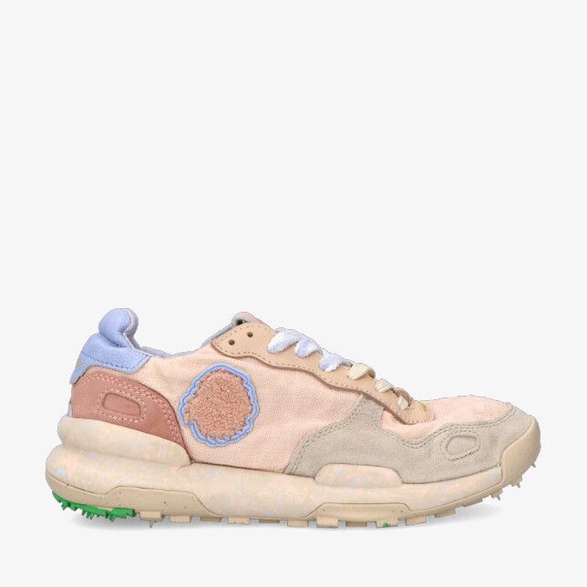 Roze synthetische Satorisan Chacrona 110108A Peach sneaker met suède look overlays dikke zool en blauw patchdetail