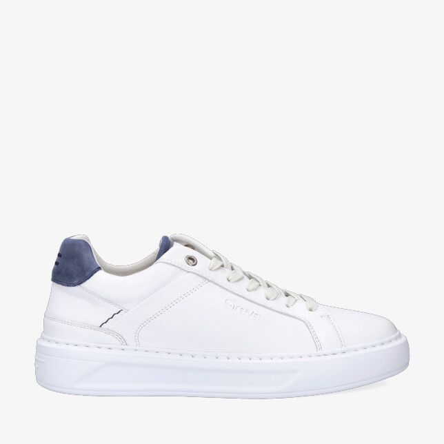 Witte leren Greve DELFT 2131 02-RF-3439 sneaker met laag model dikke witte zool en blauw hielstuk