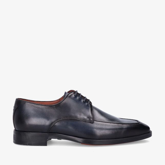 Blauwe leren Greve GOUDA 3140 07-XF-3553 veterschoen met subtiele glans en gestikte neuslijn