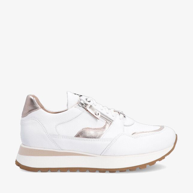 Witte leren sneaker Footnotes Elke 32.008 1120 met roségouden accenten zijrits en dikke tweekleurige zool met profiel