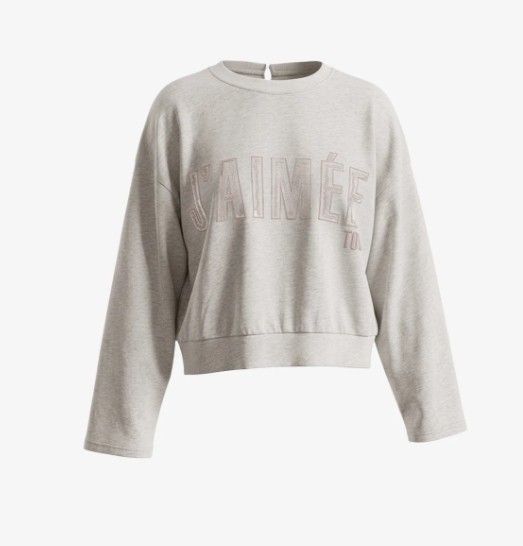 Gebroken witte Aimee The Label Elan HS sweater met geborduurde tekst boxy fit ronde hals lange mouwen en brede zoom