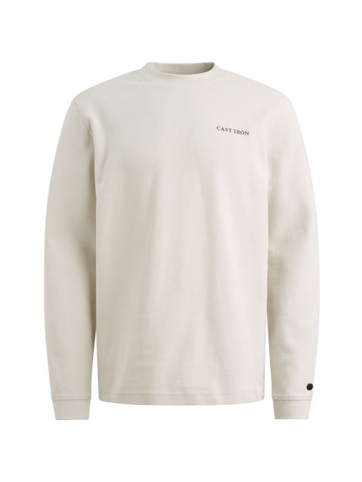 Ecrukleurige Cast Iron longsleeve met ronde hals subtiele textuur en klein borstlogo model CTS2602511 7178