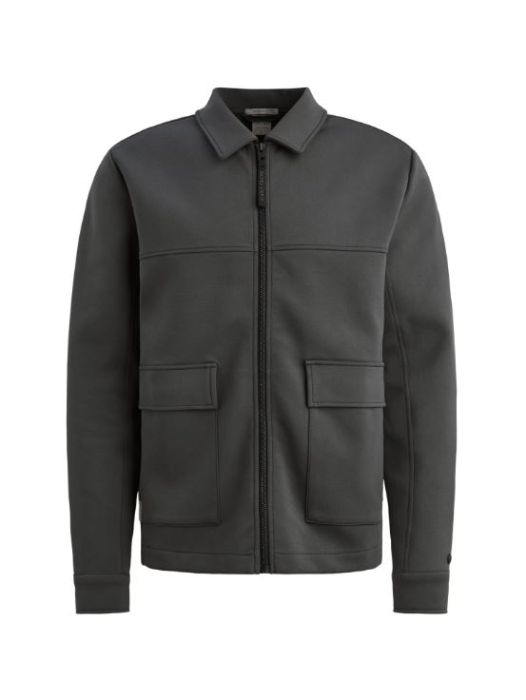 Grijze Cast Iron jas model CSW2602411 9159 met ritssluiting shirtkraag twee grote klepzakken en gladde stof