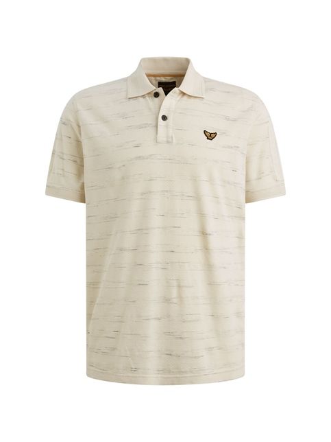 Beige PME Legend PPSS2603885 7013 poloshirt met subtiele horizontale textuur korte mouwen knoopsluiting en borstlogo