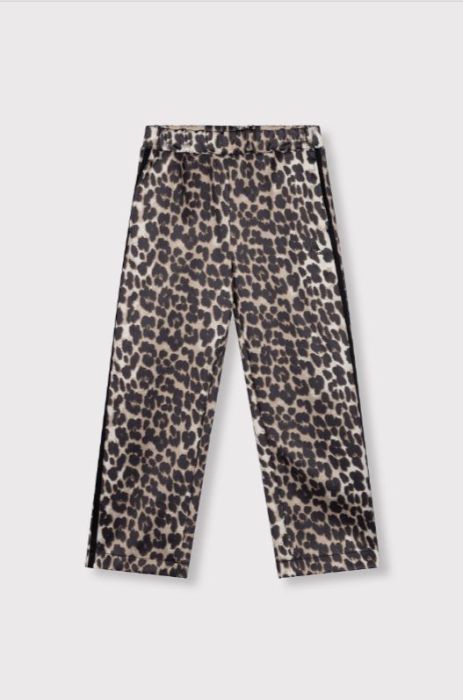 Bruine Alix MINI glanzende broek 62603127478 601 met luipaardprint rechte pijpen elastische taille en zwarte zijbies