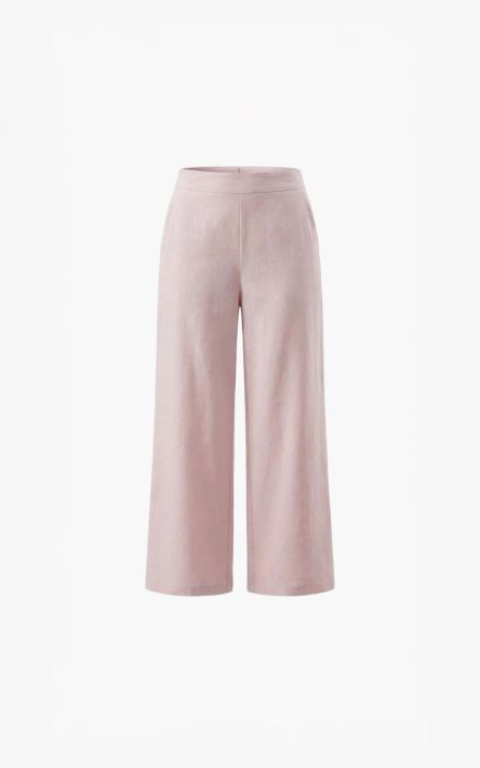 Roze Aimee The Label BowieS6 broek met nette tailleband wijde pijpen en zachte linnenlook