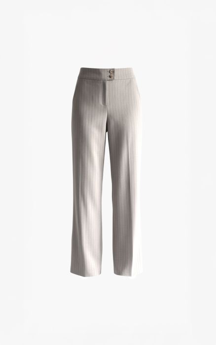 Grijze pantalon met krijtstreep van Aimee The Label MoosS6 met rechte pijpen en dubbele knoopsluiting