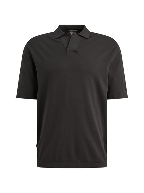 Grijze Cast Iron polo CPSS2603854 9159 met korte mouwen kraag met open V en een relaxte pasvorm in gladde stof