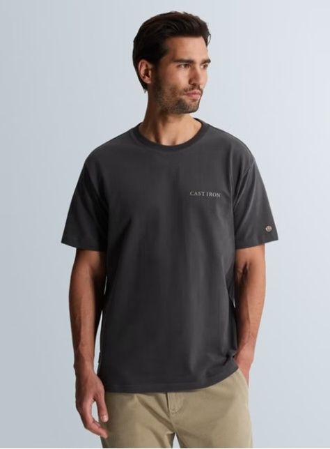 Grijs Cast Iron T-shirt CTSS2603512 9159 met ronde hals korte mouwen losse pasvorm en subtiel borstlogo