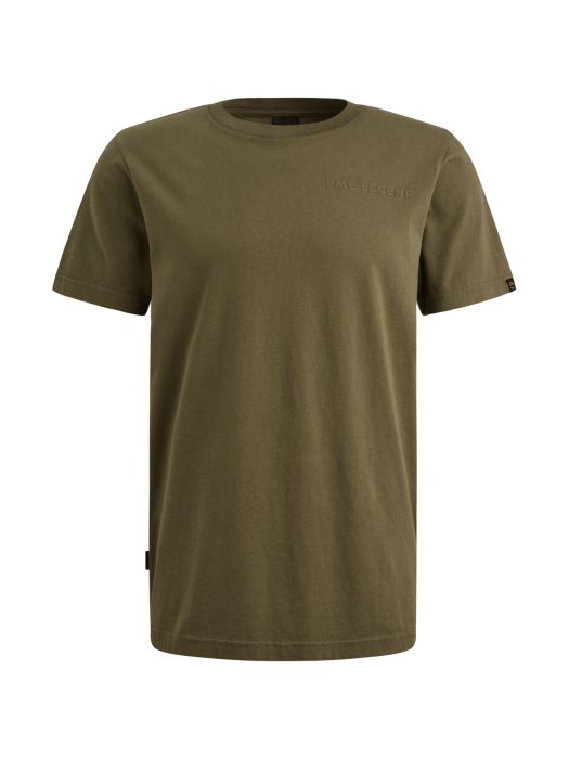 Groene PME Legend T-shirt PTSS2602552 6415 met ronde hals korte mouwen en subtiel ton sur ton logo op de borst