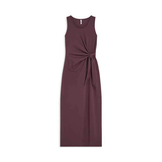 Summum paarse mouwloze midi-jurk in zware katoen met elastaan met strikdetail in de taille code 5s1644-30752 334