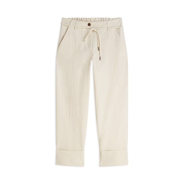 Gebroken witte Summum broek van katoenmix model 4s2950-12365 122 met elastische taille en trekkoord en brede omslagzoom