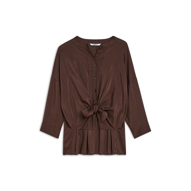 Bruine Summum blouse van viscosekatoen model 2s3403-12370 713 met halssplit knoopsluiting en strik vooraan driekwartmouwen