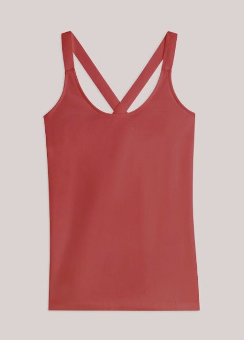 Rode Summum Basics crossband top model 3s4483-30366 559 met gekruiste bandjes ronde hals en aansluitende pasvorm