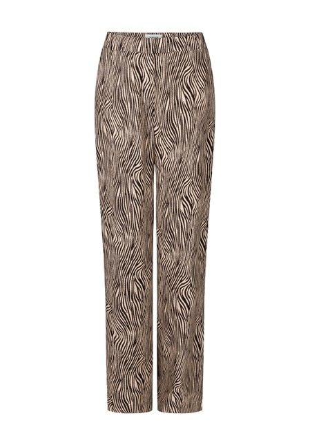 Bruine Aaiko Cecilia Zebra Vis 523 181031 broek met elastische taille rechte losvallende pijpen en zebraprint