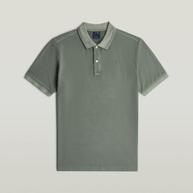 Groene G-Star Raw polo D11595-D756 C614 met korte mouwen piquéstructuur twee knopen ribkraag en subtiel geborduurd borstlogo