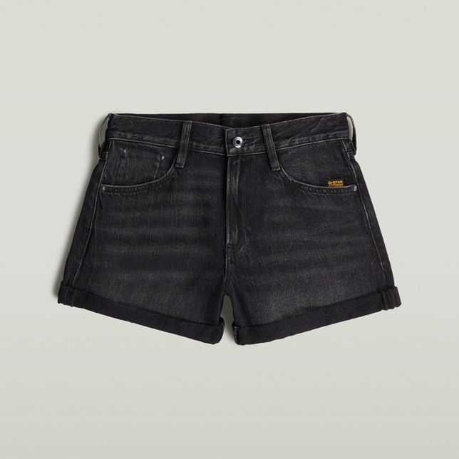 Zwarte G-Star Raw Judee D23211-D933 G111 denim short met vervaagde wassing omgeslagen zoom vijf zakken en een metalen knoop