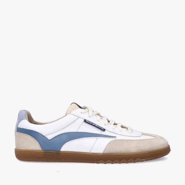 Witte Floris van Bommel De Zaler SFM-10224 60-05 sneaker in leren combi met suède neus en hiel blauwe sierband en gumzool