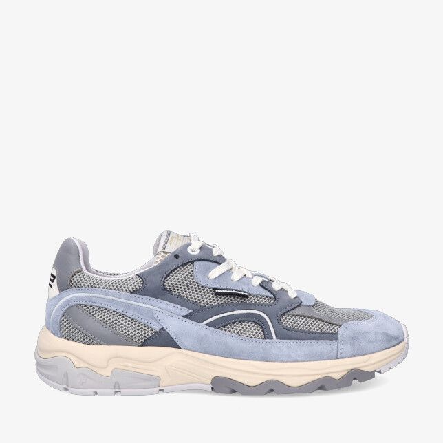 Blauwe leren Floris van Bommel De Rezer SFM-10258 42-02 sneaker met suède en mesh panelen en dikke beige zool