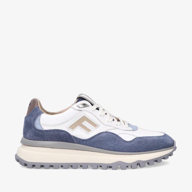 Blauwe leren Floris van Bommel De Gripper SFM-10238 40-01 sneaker met witte panelen dikke zool grof profiel en F-logo