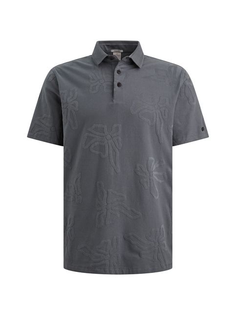 Cast Iron polo CPSS2605897 9117 in gebroken wit met tonale reliëfprint korte mouwen en knoopsluiting