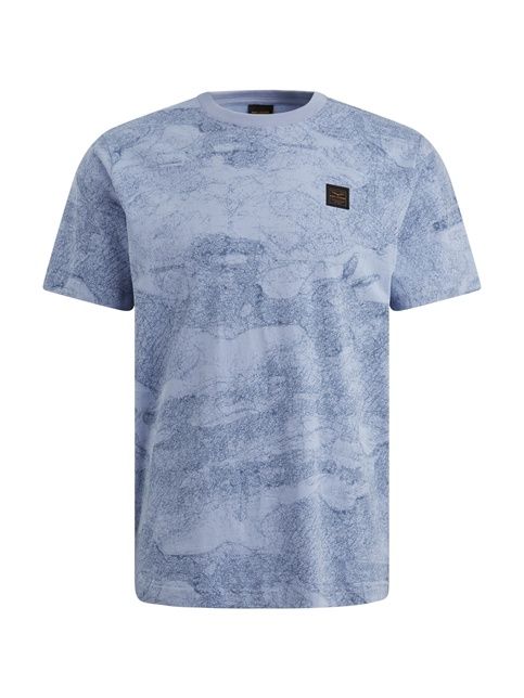 Blauwe PME Legend T-shirt model PTSS2605578 5299 met gemêleerd patroon ronde hals korte mouwen en borstpatch