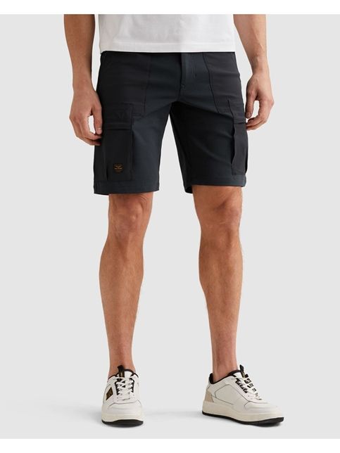Blauwe PME Legend short PSH2604691 5281 met cargozakken slim fit boven de knie in matte stof met logopatch