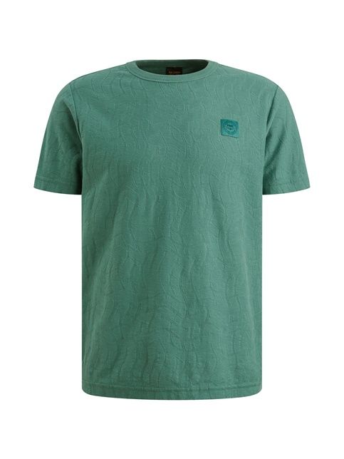 Groene PME Legend T-shirt PTSS2604564 6053 met ronde hals korte mouwen subtiel golvend reliëf en klein borstlogo