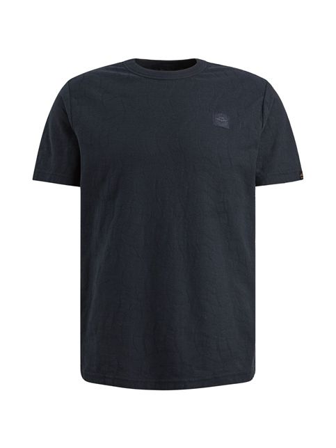 Blauw T-shirt van PME Legend model PTSS2604564 5282 met ronde hals subtiel reliëf en klein borstlogo