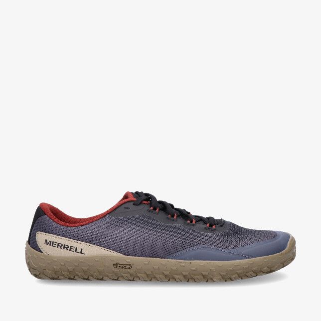 Blauwe Merrell Vapor Glove 7 J00003708 met ademend mesh lage pasvorm zwarte veters rode kraag en beige Vibram zool