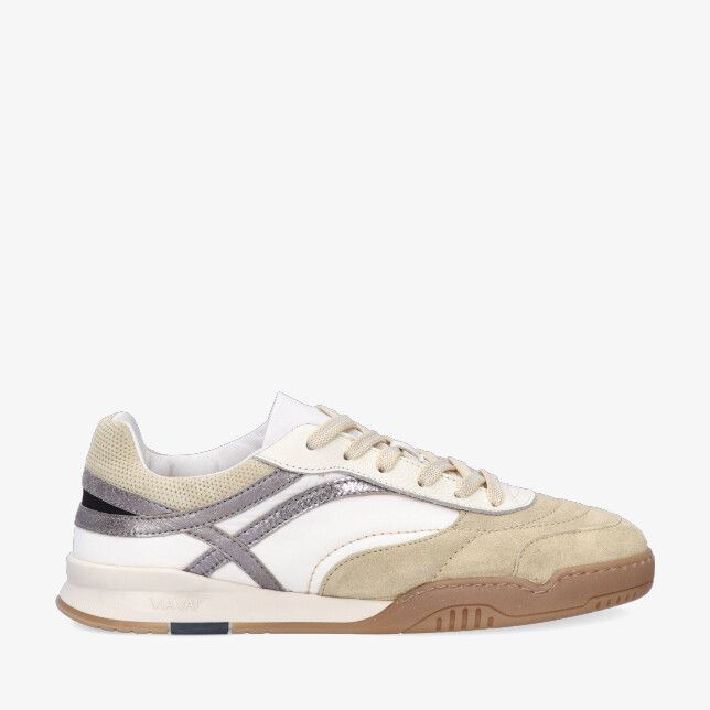 Gele Via Vai Kris Sky 62393 01-716 lage sneaker in leren combi met suède en metallic details en witte panelen en gumzool